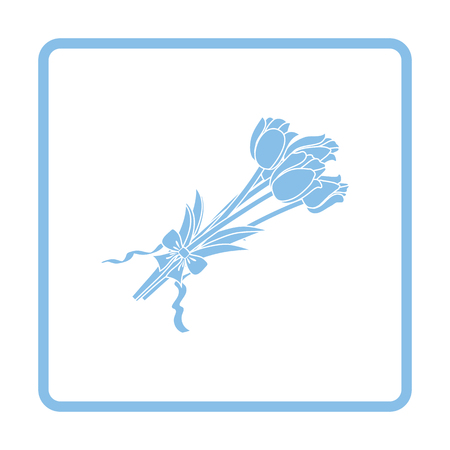 Tulips bouquet icon with tied bow. Blue frame design. Vector illustration.のイラスト素材