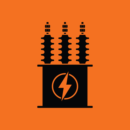 Electric transformer icon. Orange background with black. Vector illustration.のイラスト素材