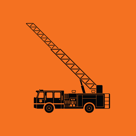 Fire service truck icon. Orange background with black. Vector illustration.のイラスト素材