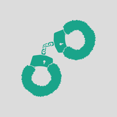 Sex handcuffs with fur icon. Gray background with green. Vector illustration.のイラスト素材
