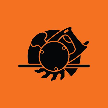 Circular saw icon. Orange background with black. Vector illustration.のイラスト素材