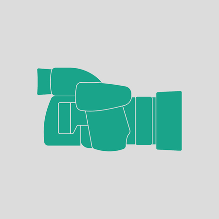 Icon of premium photo camera. Gray background with green. Vector illustration.のイラスト素材