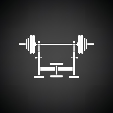 Bench with barbel icon. Black background with white. Vector illustration.のイラスト素材