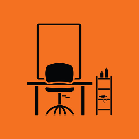 Barbershop icon. Orange background with black. Vector illustration.のイラスト素材