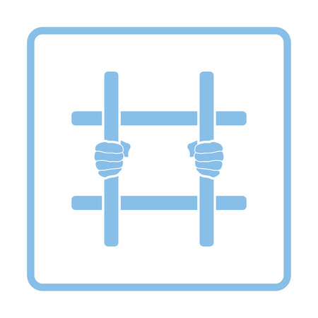 Hands holding prison bars icon. Blue frame design. Vector illustration.のイラスト素材