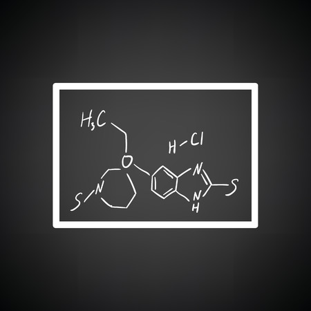 Icon of chemistry formula on classroom blackboard. Black background with white. Vector illustration.のイラスト素材