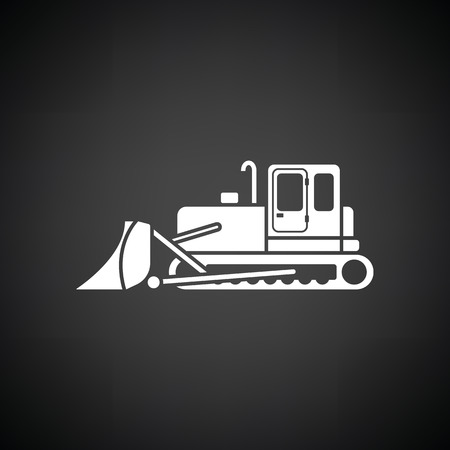 Icon of Construction bulldozer. Black background with white. Vector illustration.のイラスト素材