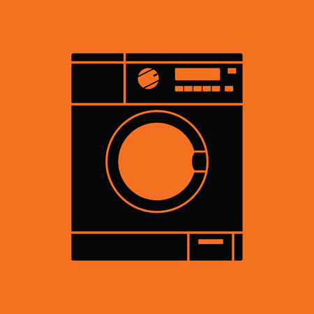 Washing machine icon. Orange background with black. Vector illustration.のイラスト素材