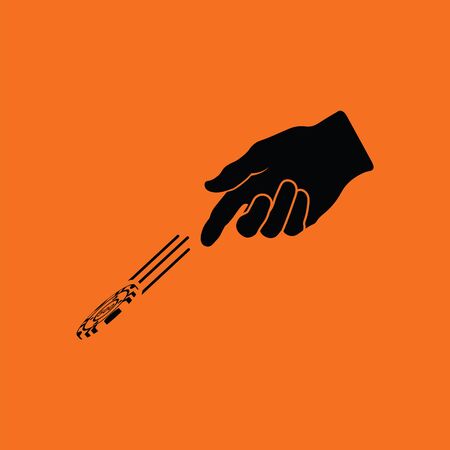 Hand throwing gamble chips icon. Orange background with black. Vector illustration.のイラスト素材