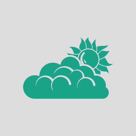 Sun behind clouds icon. Gray background with green. Vector illustration.のイラスト素材