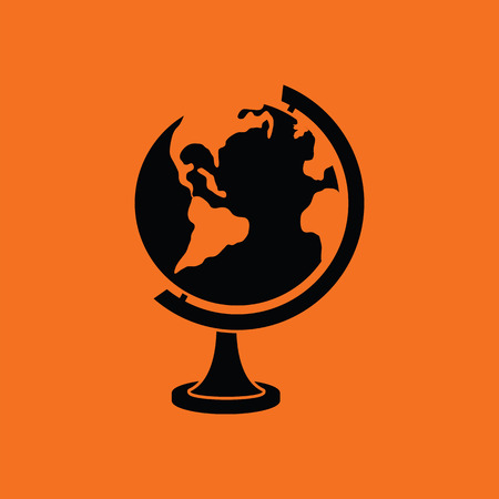 Globe icon. Orange background with black. Vector illustration.のイラスト素材