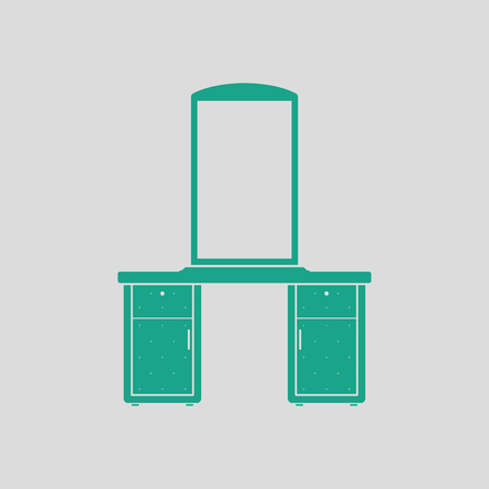 Dresser with mirror icon. Gray background with green. Vector illustration.のイラスト素材