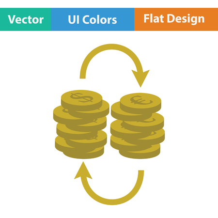 Dollar euro coins stack icon. Flat design. Vector illustration.のイラスト素材