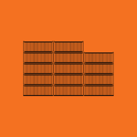 Container stack icon. Orange background with black. Vector illustration.