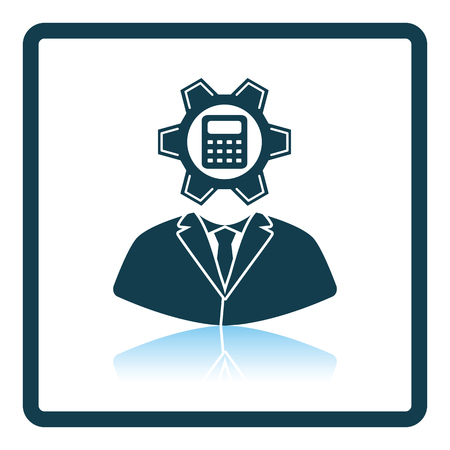 Analyst with gear hed and calculator inside icon. Shadow reflection design. Vector illustration.のイラスト素材