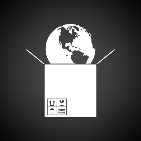 Planet in box. Black background with white. Vector illustration.のイラスト素材
