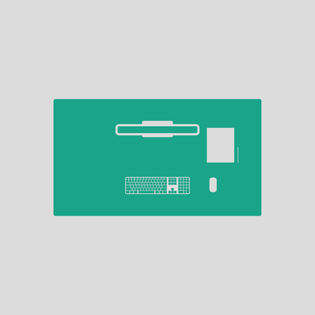 Office table top view icon. Gray background with green. Vector illustration.のイラスト素材
