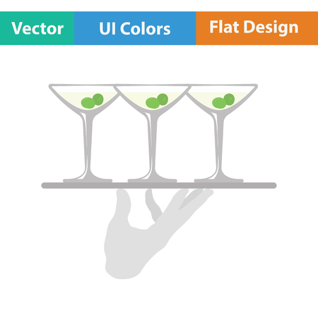 Waiter hand holding tray with martini glasses icon. Flat color design. Vector illustration.のイラスト素材