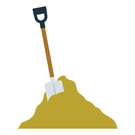 Icon of construction shovel and sand. Flat color design. Vector illustration.のイラスト素材