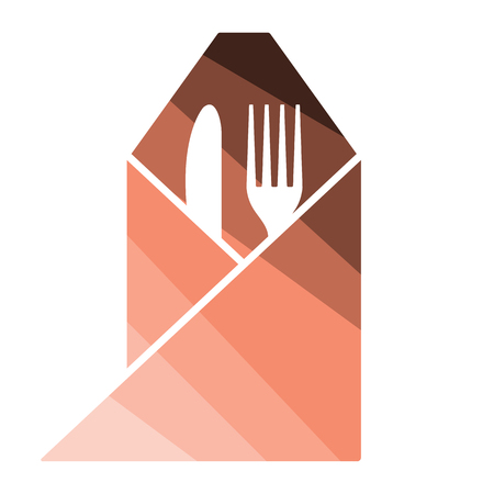 Fork and knife wrapped napkin icon. Flat color design. Vector illustration.のイラスト素材