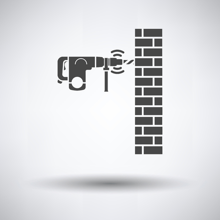 Icon of perforator drilling wall on gray background, round shadow. Vector illustration.のイラスト素材