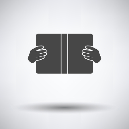 Boy reading book icon on gray background, round shadow. Vector illustration.のイラスト素材