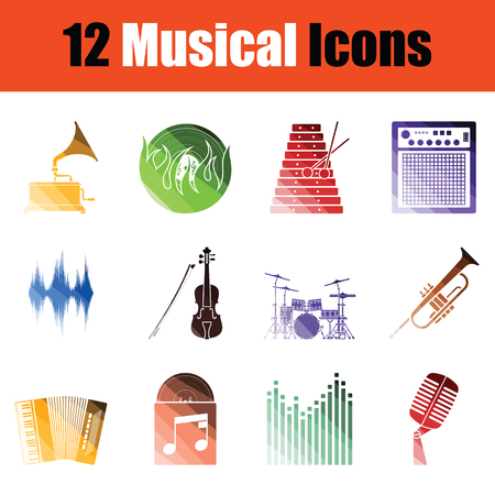 Set of musical icons. Gradient color design. Vector illustration.のイラスト素材