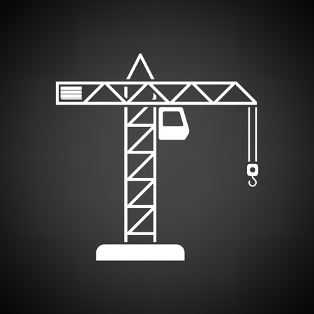 Icon of crane. Black background with white. Vector illustration.のイラスト素材
