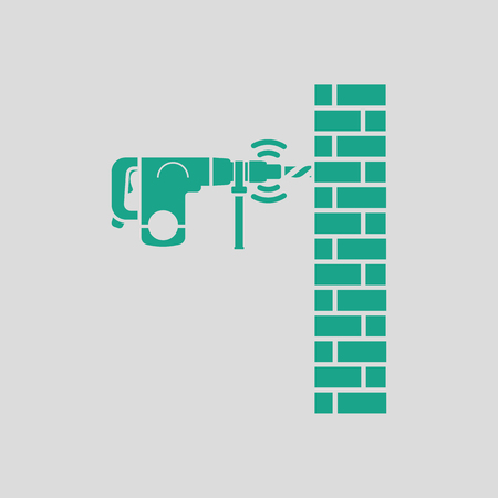 Icon of perforator drilling wall. Gray background with green. Vector illustration.のイラスト素材