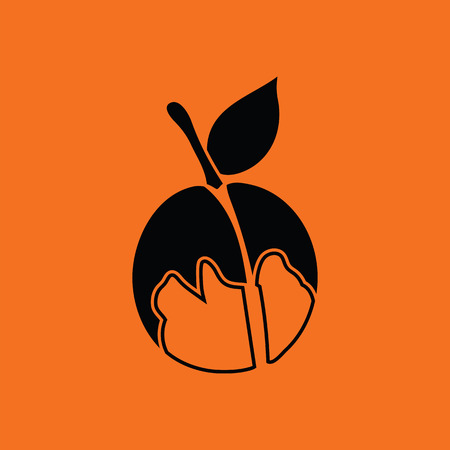 Icon of Peach. Orange background with black. Vector illustration.のイラスト素材