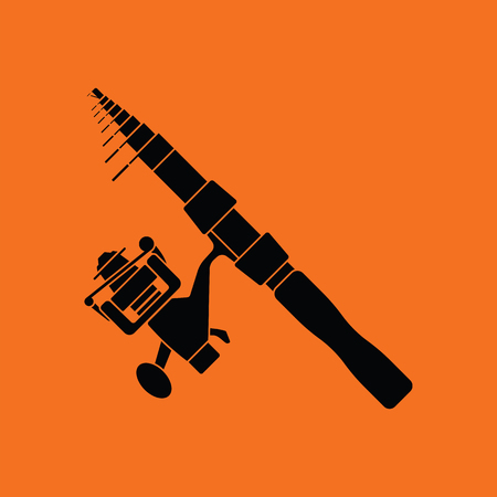 Icon of curved fishing tackle. Orange background with black. Vector illustration.のイラスト素材