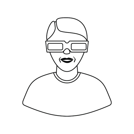 Man with 3d glasses icon. Thin line design. Vector illustration.のイラスト素材