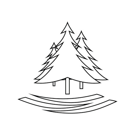 Icon of fir forest. Thin line design.のイラスト素材