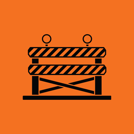 Icon of construction fence. Orange background with black. Vector illustration.のイラスト素材