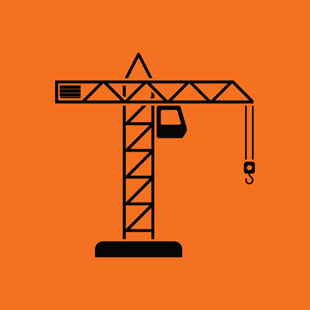Icon of crane. Orange background with black. Vector illustration.のイラスト素材