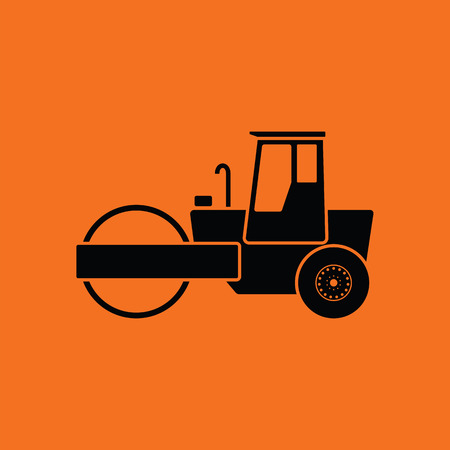 Icon of road roller. Orange background with black. Vector illustration.のイラスト素材