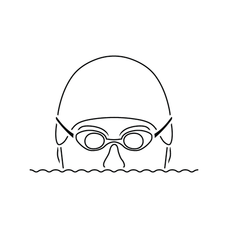 Icon of Swimming man head with goggles and cap . Thin line design. Vector illustration.のイラスト素材