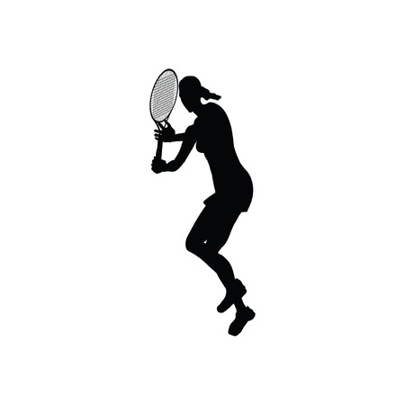 Tennis silhouette.  Black on white.  Vector illustration.のイラスト素材