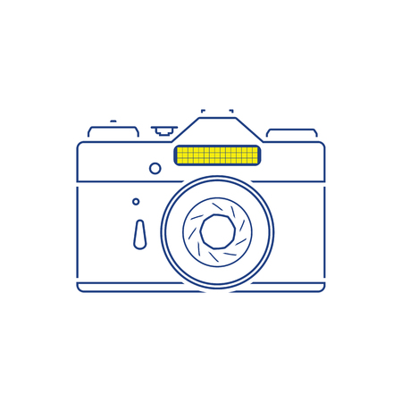 Icon of retro film photo camera. Thin line design. Vector illustration.のイラスト素材