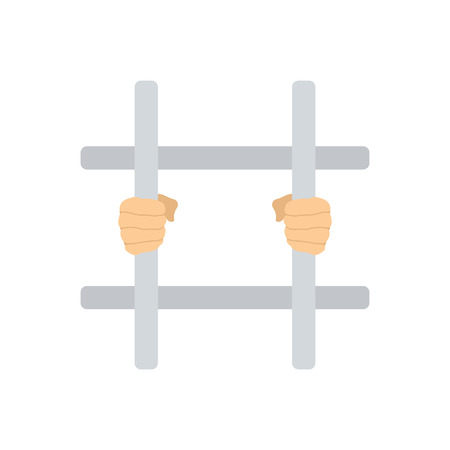 Hands holding prison bars icon. Flat color design. Vector illustration.のイラスト素材