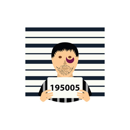 Prisoner in front of wall with scale icon. Flat color design. Vector illustration.のイラスト素材