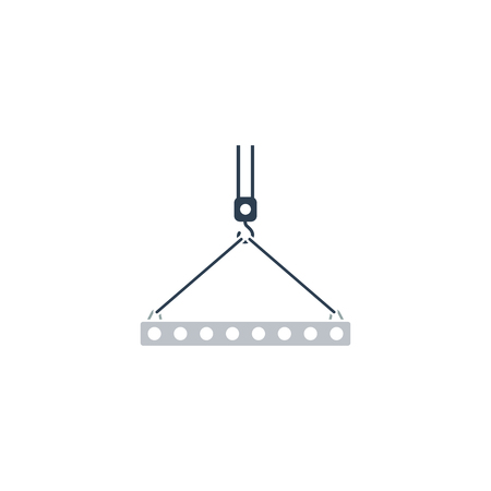 Icon of slab hanged on crane hook by rope slings . Flat design. Vector illustration.のイラスト素材