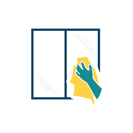 Hand wiping window icon. Flat color design. Vector illustration.のイラスト素材