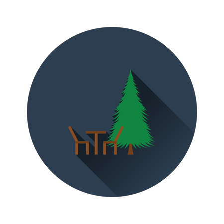 Flat design icon of park seat and pine tree  in ui colors. Vector illustration.のイラスト素材