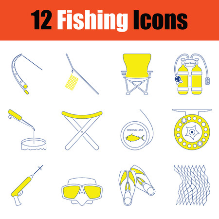 Fishing icon set. Thin line design. Vector illustration.のイラスト素材