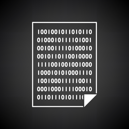 Sheet With Binary Code Icon. White on Black Background Design. Vector Illustration.のイラスト素材