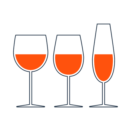 Icon Of Glasses Set. Thin Line With Red Fill Design. Vector Illustration.のイラスト素材