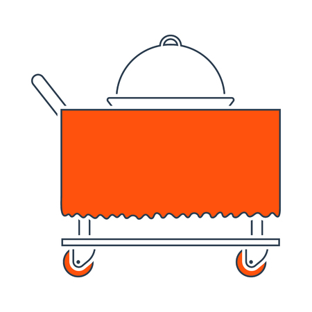 Icon Of Restaurant Cloche On Delivering Cart. Thin Line With Red Fill Design. Vector Illustration.のイラスト素材