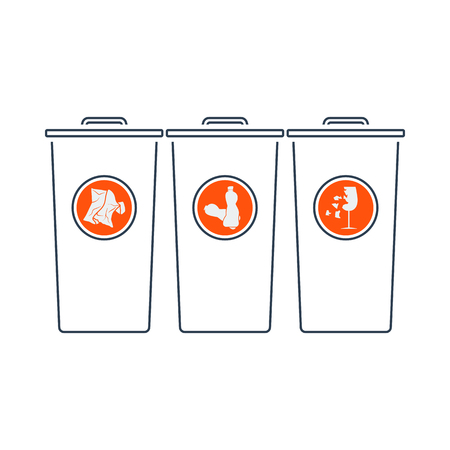 Garbage Containers With Separated Trash Icon. Thin Line With Red Fill Design. Vector Illustration.のイラスト素材
