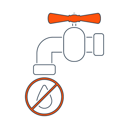 Water Faucet With Dropping Water Icon. Thin Line With Red Fill Design. Vector Illustration.のイラスト素材
